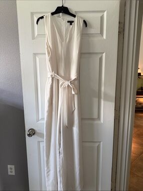 Express Cream Sleeveless Maxi Jumpsuit with Waist Tie